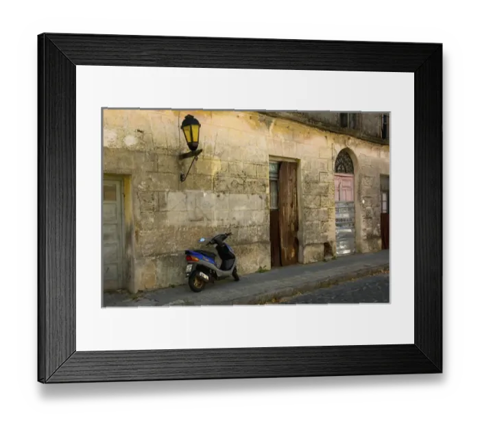 Framed Print : Uruguay. Colonia del Sacramento. Barrio Historico. Scooter outside an abandoned building Framed Print : Uruguay. Colonia del Sacramento. Barrio Historico. Scooter outside an abandoned building