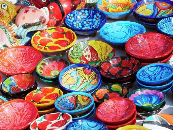 Mexico, Jalisco. Bowls for sale in street market