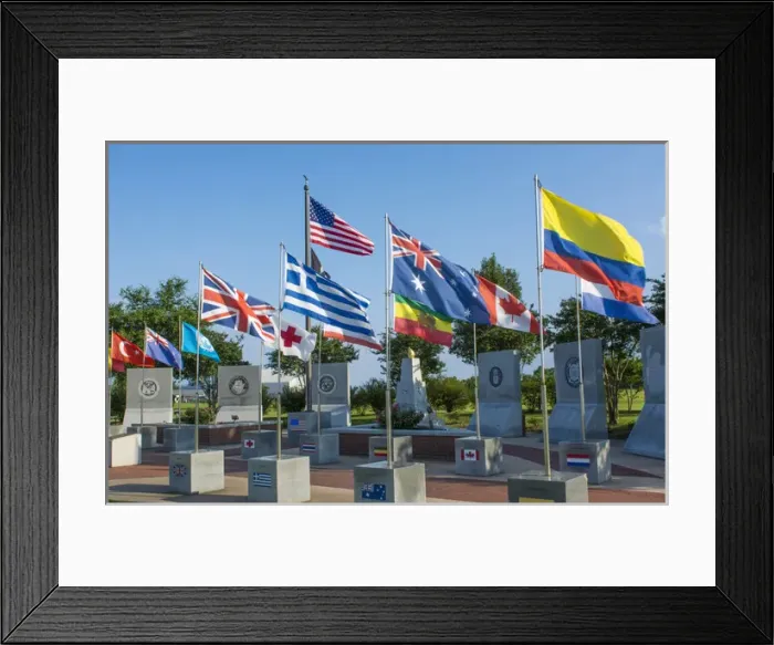 Framed Print : Mobile Alabama Korean Memorial Vickerys Bridge international flags at museum