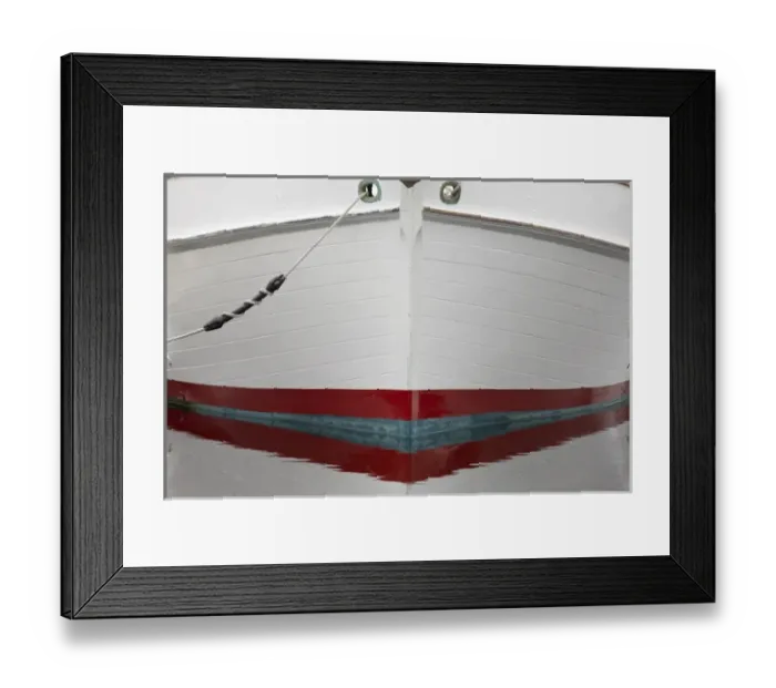 Framed Print : USA, Alaska, Hoonah. Bow of a boat reflects in water
