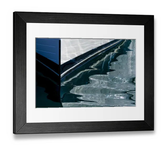 Framed Print : USA, Alaska. Reflection of boat bow in water