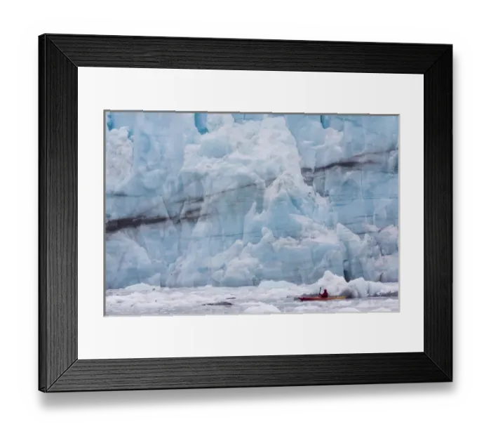 Framed Print : USA, Alaska, Glacier Bay National Park. Kayaker next to Margerie Glacier. Credit as Framed Print : USA, Alaska, Glacier Bay National Park. Kayaker next to Margerie Glacier. Credit as