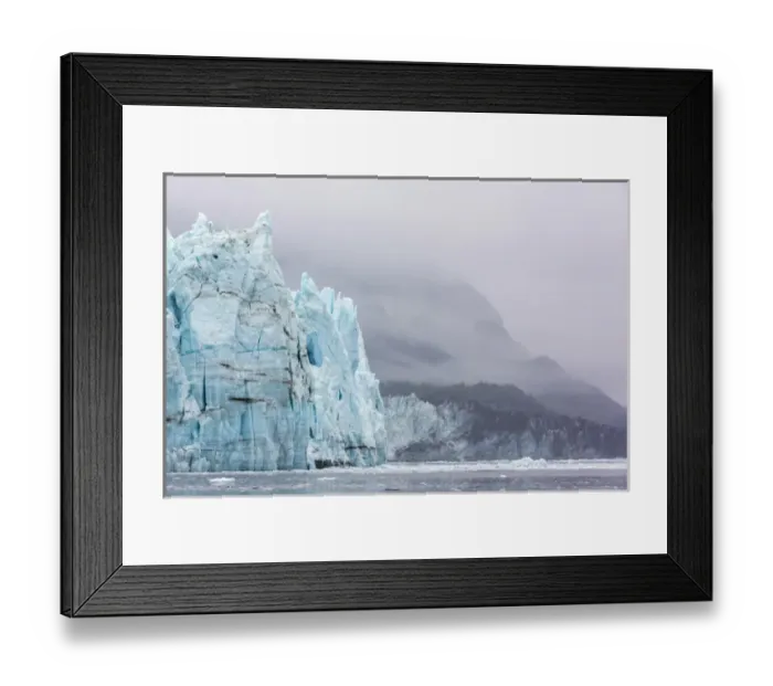 Framed Print : USA, Alaska, Glacier Bay National Park. Margerie Glacier and forested mountain. Credit as Framed Print : USA, Alaska, Glacier Bay National Park. Margerie Glacier and forested mountain. Credit as