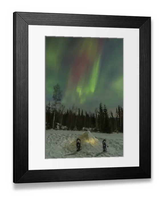 Framed Print : USA, Alaska, Fairbanks. A quinzee snow shelter and aurora borealis Framed Print : USA, Alaska, Fairbanks. A quinzee snow shelter and aurora borealis