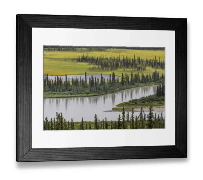 Framed Print : USA, Alaska, Nenana River Valley. Landscape of valley, river, and pond. Credit as Framed Print : USA, Alaska, Nenana River Valley. Landscape of valley, river, and pond. Credit as
