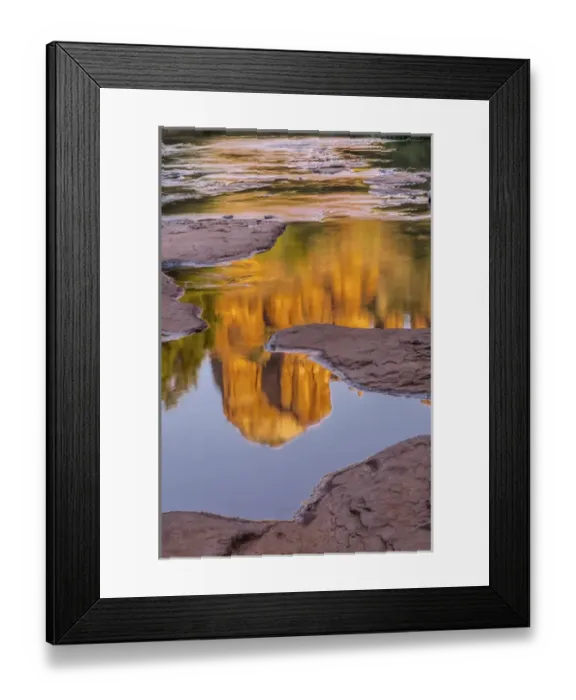 Framed Print : USA, Arizona, Sedona. Cathedral Rock reflects in creek