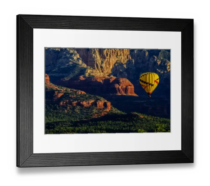 Framed Print : USA, Arizona. Hot-air balloon floats over Red Rocks State Park at sunset. Credit as Framed Print : USA, Arizona. Hot-air balloon floats over Red Rocks State Park at sunset. Credit as