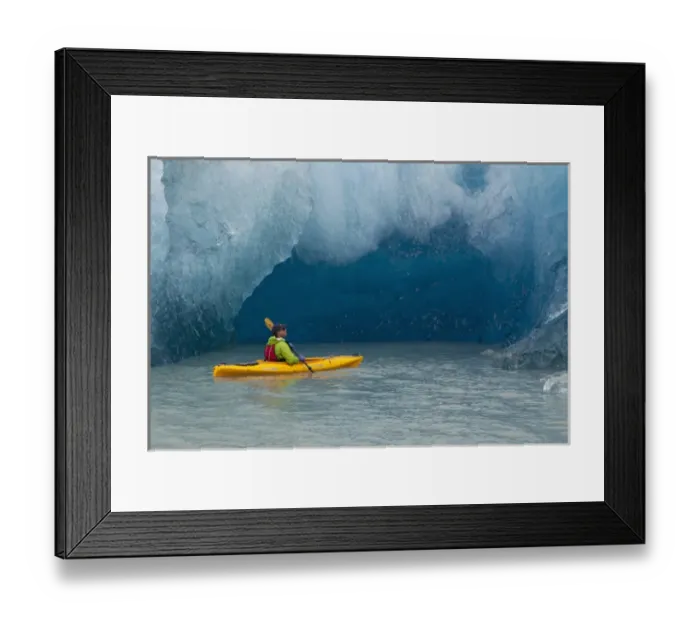Framed Print : Port Nellie Juan, Prince William Sound, Alaska, a kayaker pauses to look at a magnificent Framed Print : Port Nellie Juan, Prince William Sound, Alaska, a kayaker pauses to look at a magnificent