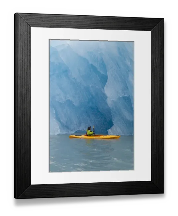 Framed Print : Port Nellie Juan, Prince William Sound, Alaska, a kayaker pauses to look at a magnificent