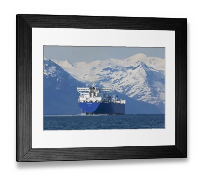 Framed Print : Alaska, Prince William Sound, an empty oil tanker, enters Valdez Narrows inbound Framed Print : Alaska, Prince William Sound, an empty oil tanker, enters Valdez Narrows inbound