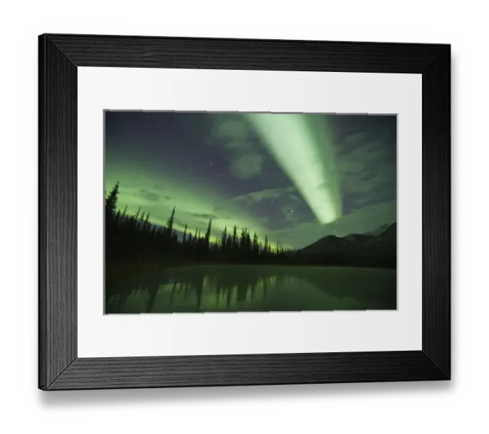 Framed Print : Streamers of bright green aurora borealis fill the north sky over the Brooks Range