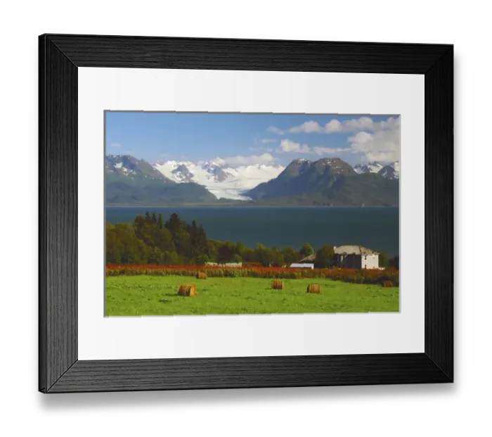 Framed Print : Kachemak Bay and Kenia Mountains from a Farm; Homer; Alaska; USA Framed Print : Kachemak Bay and Kenia Mountains from a Farm; Homer; Alaska; USA