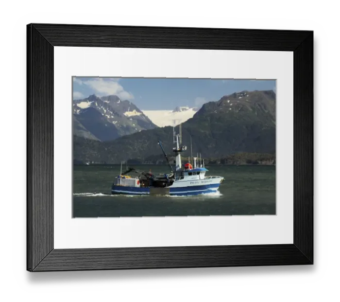 Framed Print : Fishing Boat in Kachemak Bay; Homer; Alaska; USA; with Kenai Mountains in the Background