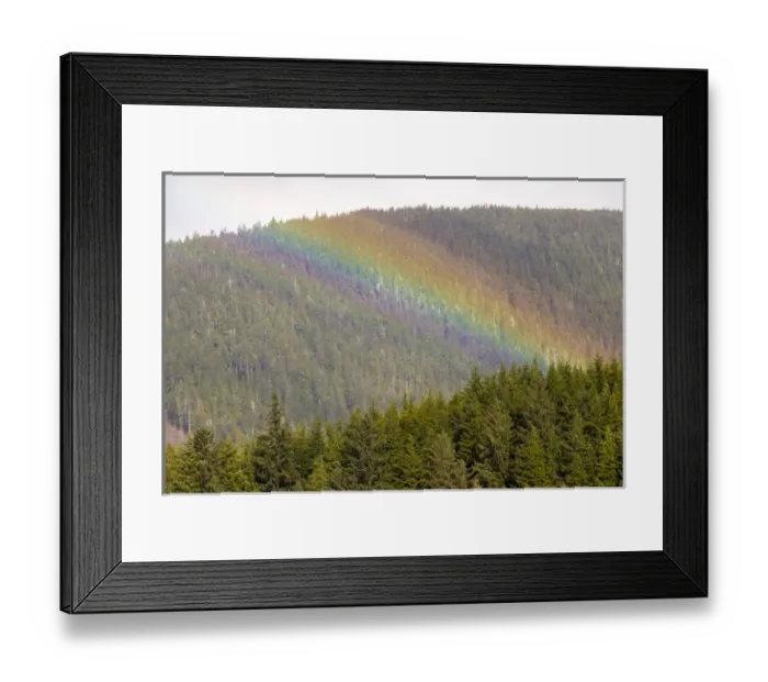 Framed Print : US, AK, Ketchikan. Sunny break in rain creates rainbow stripes on forested hills Framed Print : US, AK, Ketchikan. Sunny break in rain creates rainbow stripes on forested hills