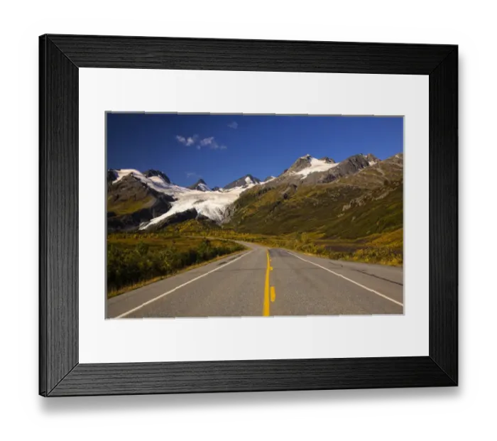 Framed Print : North America; USA; Alaska; Ice Flows of the Worthington Glacier with Road Leading to Framed Print : North America; USA; Alaska; Ice Flows of the Worthington Glacier with Road Leading to