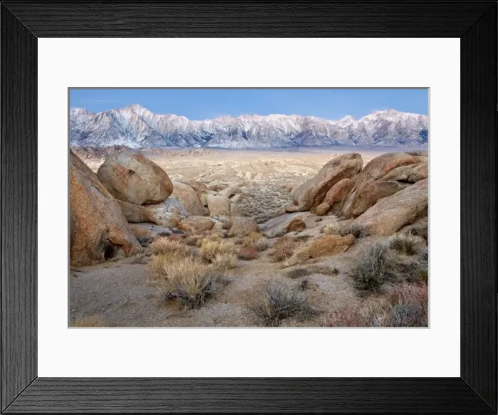 Framed Print : USA, California, Lone Pine. View of Lone Pine Peak and Mount Whitney as seen from the Alabama Hills