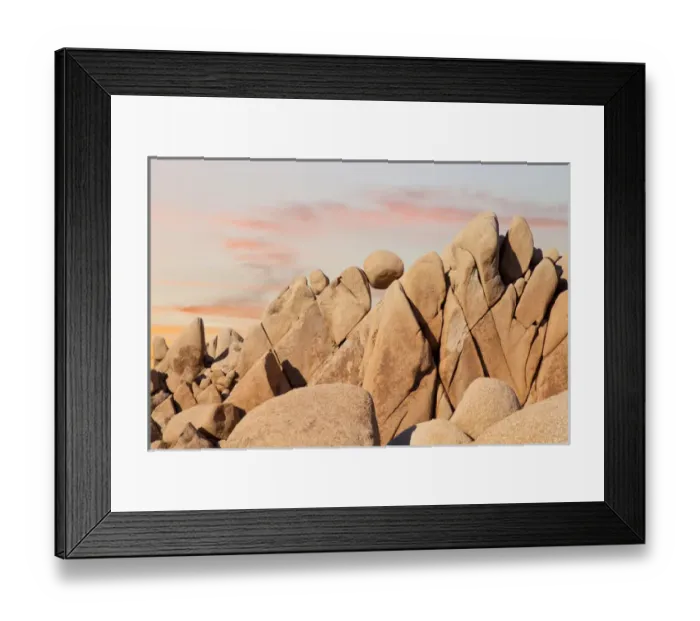 Framed Print : USA, California, Joshua Tree National Park. Round rock atop boulder formation. Credit as Framed Print : USA, California, Joshua Tree National Park. Round rock atop boulder formation. Credit as