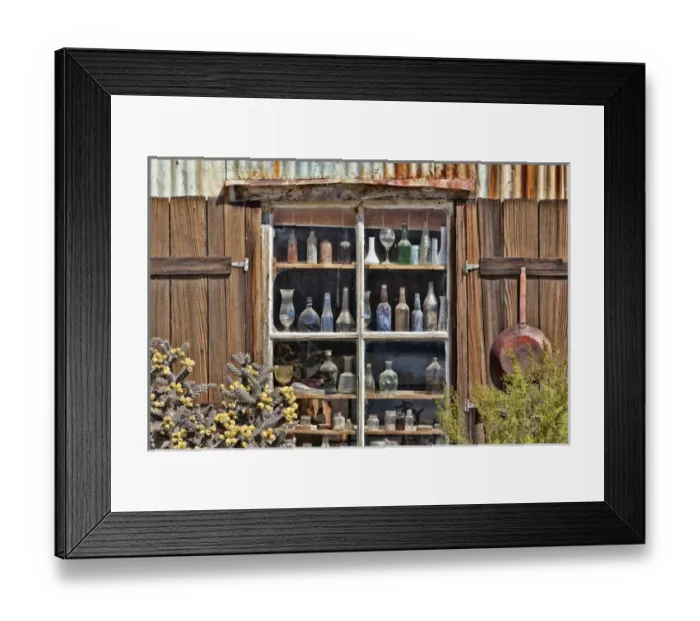 Framed Print : USA, California, Randsburg. Bottles in window of abandoned store Framed Print : USA, California, Randsburg. Bottles in window of abandoned store