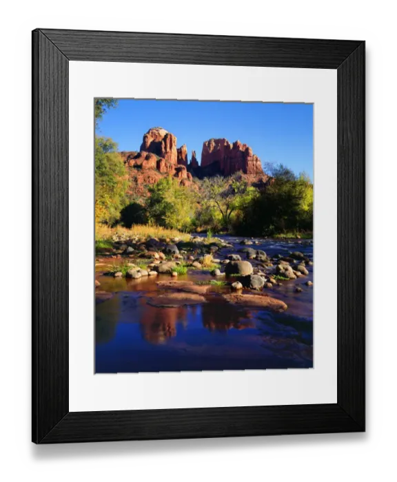 Framed Print : USA, Arizona, Sedona, Cathedral Rock reflecting in Oak Creek Framed Print : USA, Arizona, Sedona, Cathedral Rock reflecting in Oak Creek