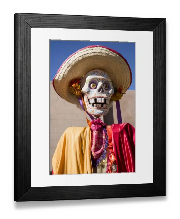 Framed Print : USA, Arizona, Phoenix, Desert Botanical Garden. Skeleton wearing a hat. Credit as Framed Print : USA, Arizona, Phoenix, Desert Botanical Garden. Skeleton wearing a hat. Credit as