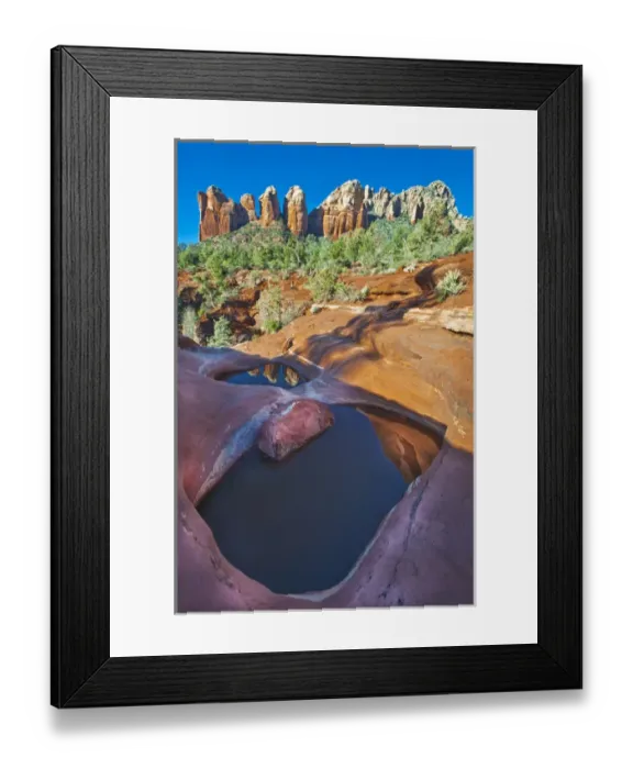 Framed Print : USA, Arizona, Sedona. Water pools in rock