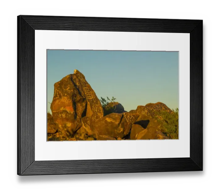Framed Print : USA, Arizona, Painted Rock Petroglyph Site. Rocks covered with petroglyphs. Credit as