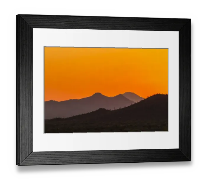 Framed Print : USA, Arizona, Saguaro National Park. Tucson Mountains at sunset