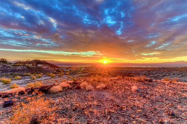 USA, Arizona, Lake Havasu City. Sunset on desert