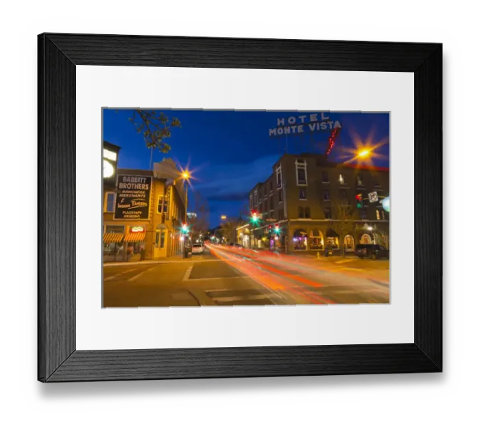 Framed Print : San Francisco Street at dusk in historic downtown Flagstaff, Arizona, USA Framed Print : San Francisco Street at dusk in historic downtown Flagstaff, Arizona, USA
