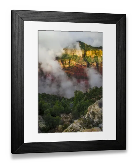 Framed Print : Clouds roll through the incredible rock formations of Bright Angel Point at the rugged Framed Print : Clouds roll through the incredible rock formations of Bright Angel Point at the rugged