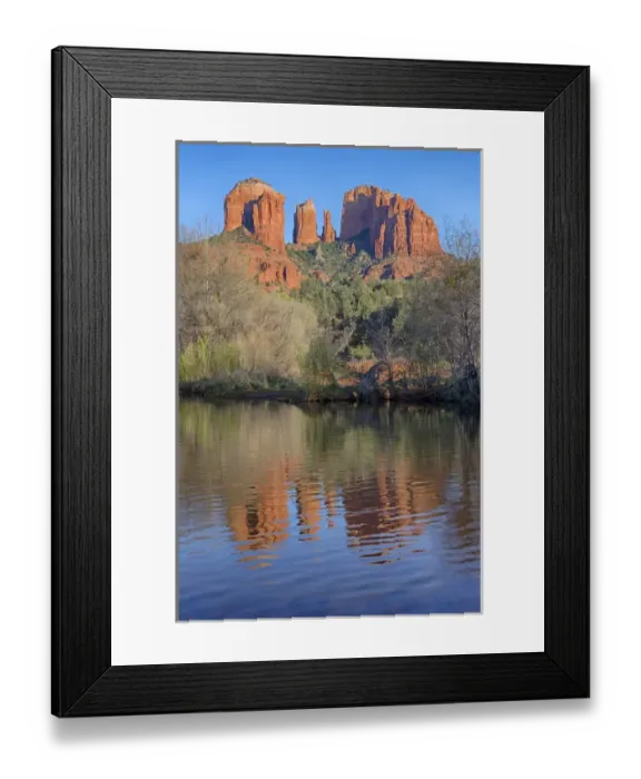 Framed Print : AZ, Arizona, Sedona, Crescent Moon Recreation Area, Red Rock Crossing; Cathedral Rock