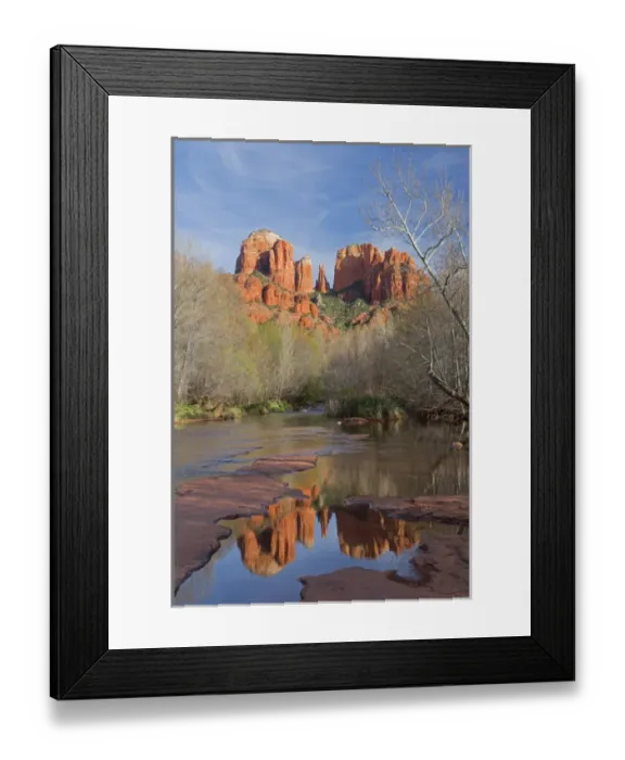 Framed Print : AZ, Arizona, Sedona, Crescent Moon Recreation Area, Red Rock Crossing; Cathedral Rock