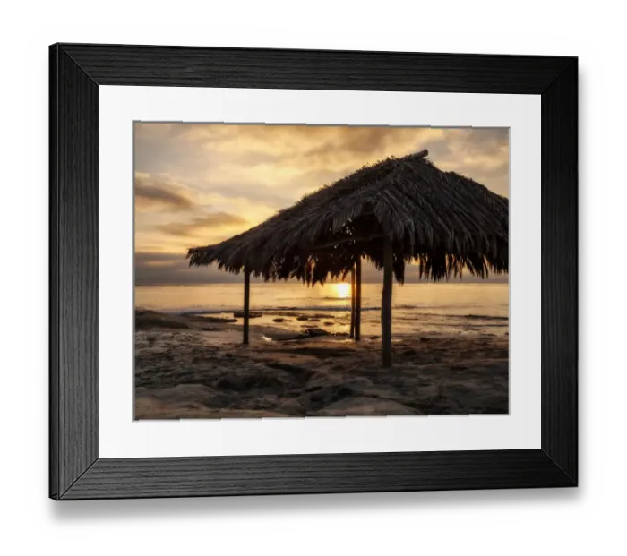 Framed Print : USA, California, La Jolla, Surf shack and surfers at Windansea Beach during sunset