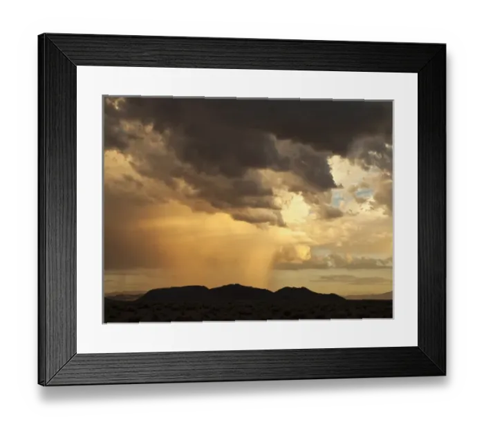 Framed Print : USA, California, Mojave National Preserve, Desert rain squall at sunset Framed Print : USA, California, Mojave National Preserve, Desert rain squall at sunset