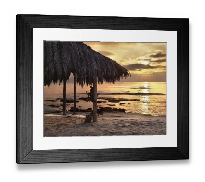 Framed Print : USA, California, La Jolla, Surf shack and surfers at Windansea Beach during sunset