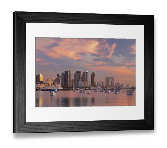 Framed Print : USA, California, San Diego. Sunset view of marina and downtown Framed Print : USA, California, San Diego. Sunset view of marina and downtown
