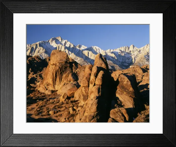 Framed Print : USA, California, Eastern Sierra Range, Granite formations of the Alabama Hills