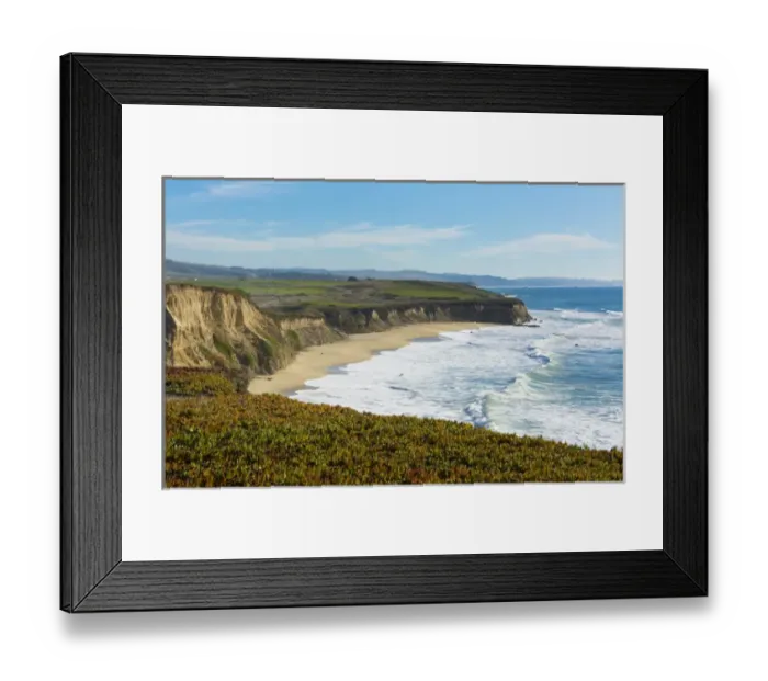 Framed Print : Half Moon Bay California shore ocean cliffs off of the Ritz Golf Course with waves Framed Print : Half Moon Bay California shore ocean cliffs off of the Ritz Golf Course with waves