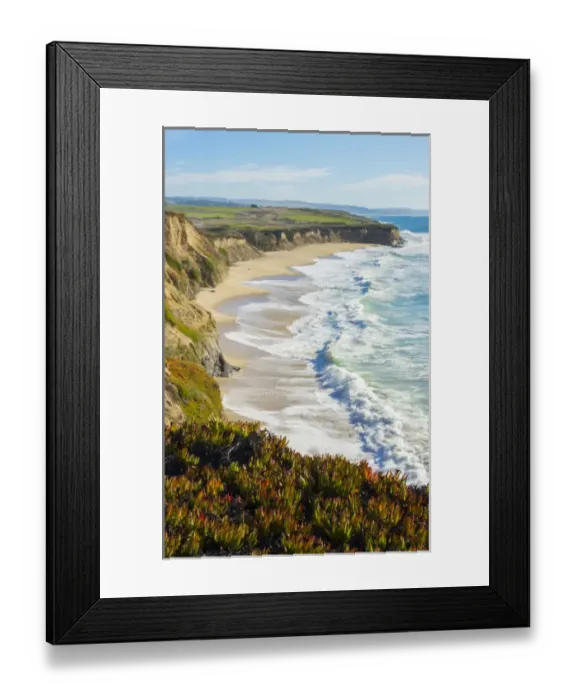 Framed Print : Half Moon Bay California shore ocean cliffs off of the Ritz Golf Course with waves Framed Print : Half Moon Bay California shore ocean cliffs off of the Ritz Golf Course with waves