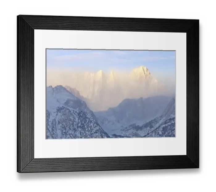 Framed Print : USA, California, Lone Pine. Sunrise on Mount Whitney as seen from the Alabama Hills