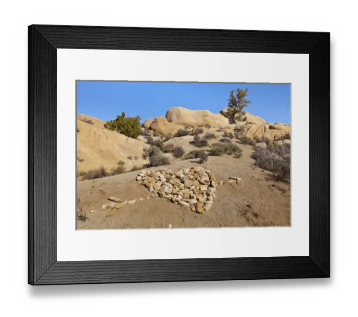 Framed Print : USA, California, Joshua Tree National Park. Stones arranged as arrow through heart Framed Print : USA, California, Joshua Tree National Park. Stones arranged as arrow through heart