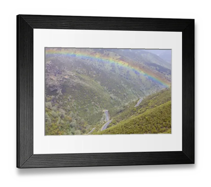Framed Print : USA, California, Hell Hollow. Rainbow over Highway 49 Framed Print : USA, California, Hell Hollow. Rainbow over Highway 49