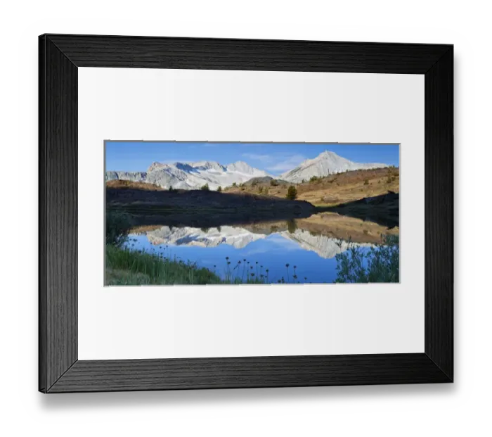 Framed Print : USA, California, Inyo National Forest. Panoramic of mountains reflecting in Humming Bird Lake Framed Print : USA, California, Inyo National Forest. Panoramic of mountains reflecting in Humming Bird Lake