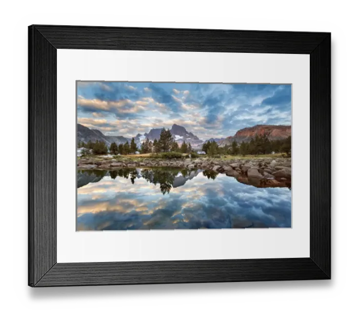Framed Print : USA, California, Inyo National Forest. Mount Ritter and Banner Peak reflected in Garnet Lake Framed Print : USA, California, Inyo National Forest. Mount Ritter and Banner Peak reflected in Garnet Lake