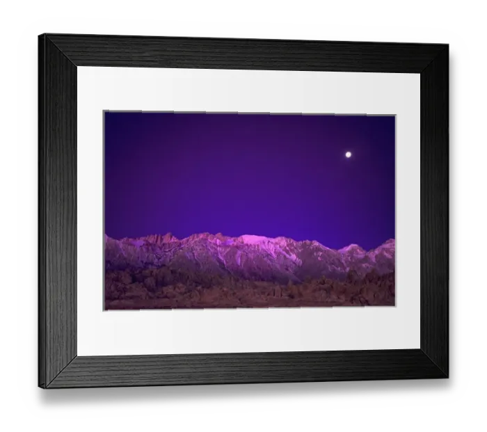 Framed Print : USA, California, Alabama Hills. Moonset over the Eastern Sierra Mountains. Credit as Framed Print : USA, California, Alabama Hills. Moonset over the Eastern Sierra Mountains. Credit as