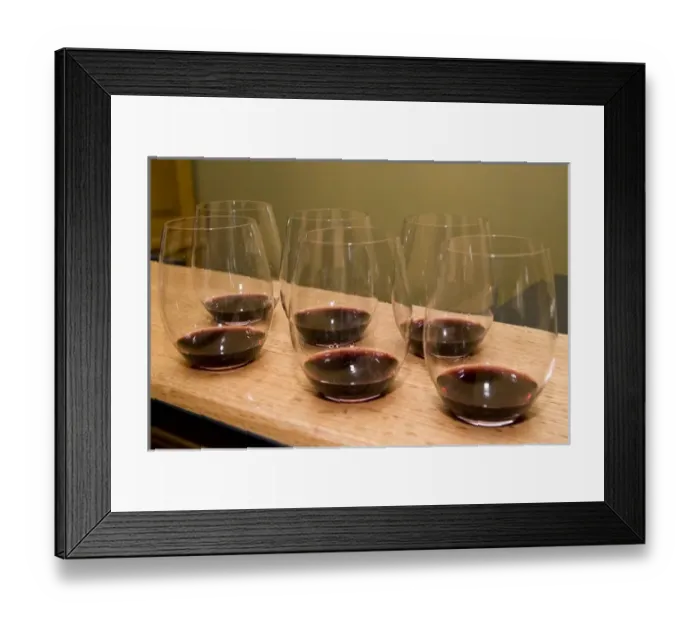 Framed Print : USA, California, Napa Valley. Six glasses of red wine poured for tasting. Credit as Framed Print : USA, California, Napa Valley. Six glasses of red wine poured for tasting. Credit as