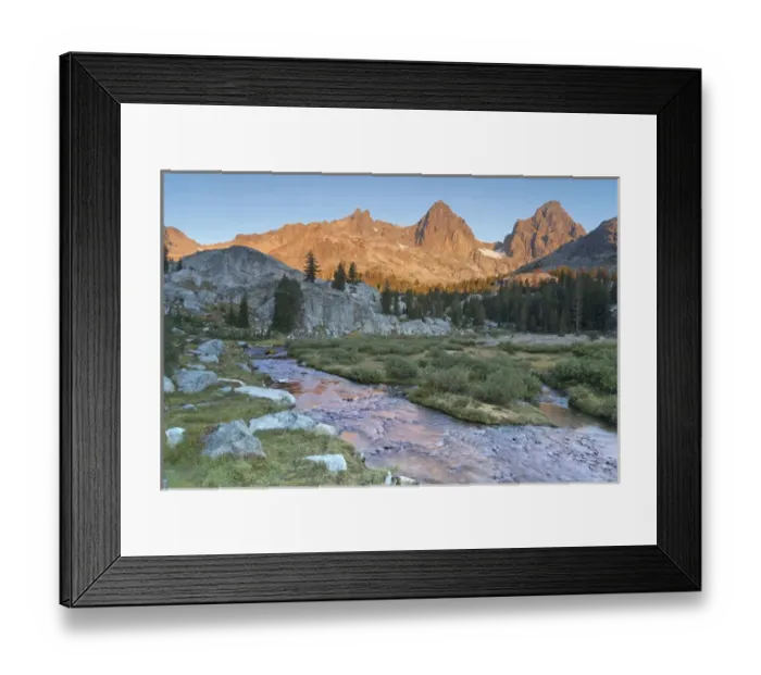 Framed Print : USA, California, Inyo National Forest. Feeder stream entering Ediza Lake at sunrise Framed Print : USA, California, Inyo National Forest. Feeder stream entering Ediza Lake at sunrise