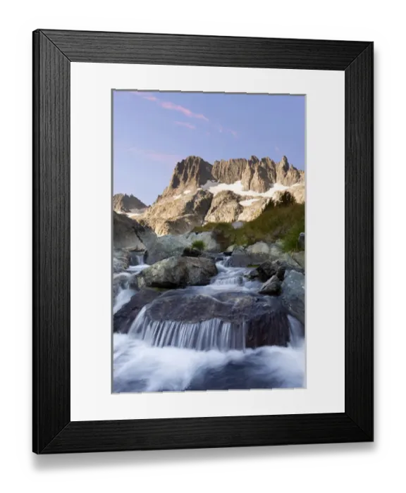 Framed Print : USA, California, Inyo National Forest. The Minarets and rapids in a stream. Credit as Framed Print : USA, California, Inyo National Forest. The Minarets and rapids in a stream. Credit as