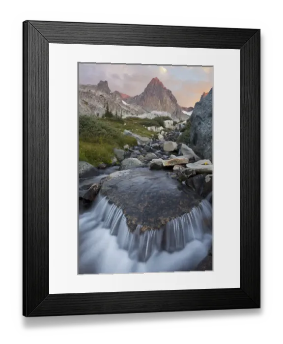 Framed Print : USA, California, Inyo National Forest. Stream with waterfall and Mount Ritter. Credit as Framed Print : USA, California, Inyo National Forest. Stream with waterfall and Mount Ritter. Credit as