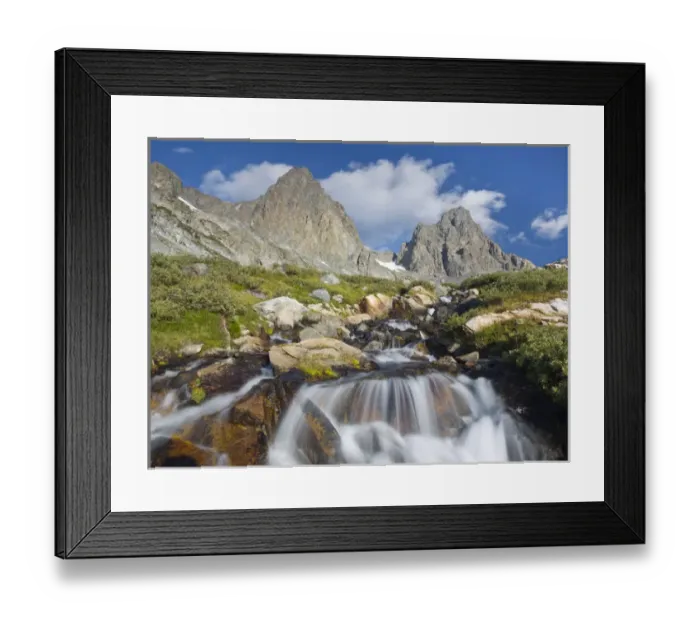 Framed Print : USA, California, Inyo National Forest. Waterfalls below Mount Ritter and Banner Peak Framed Print : USA, California, Inyo National Forest. Waterfalls below Mount Ritter and Banner Peak